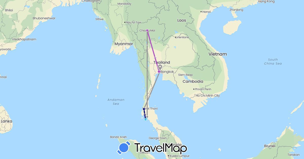 TravelMap itinerary: driving, plane, train, boat in Thailand (Asia)